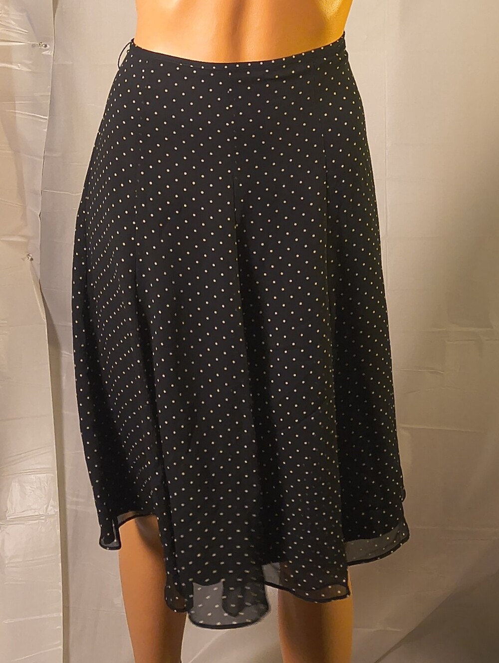 Liz & Co by Liz Claiborne Black White Polka Dot Chiffon Midi Skirt Size 12